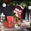 Festive Snowman Stocking Gift Set with Champagne, gourmet gift, gourmet, christmas gift basket, christmas gift, christmas, holiday gift basket, holiday gift, holiday, liquor gift basket, liquor gift, liquor, spirits gift basket, spirits gift, spirits