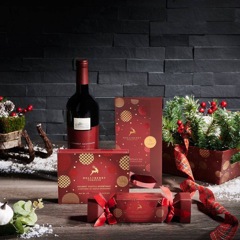 Wine &amp; Holiday Cracker Gift Set, holiday gift basket, holiday gift, holiday, christmas gift basket, christmas gift, chirstmas, chocolate gift basket, chocolate gift, chocolate, wine gift basket, wine gift, wine