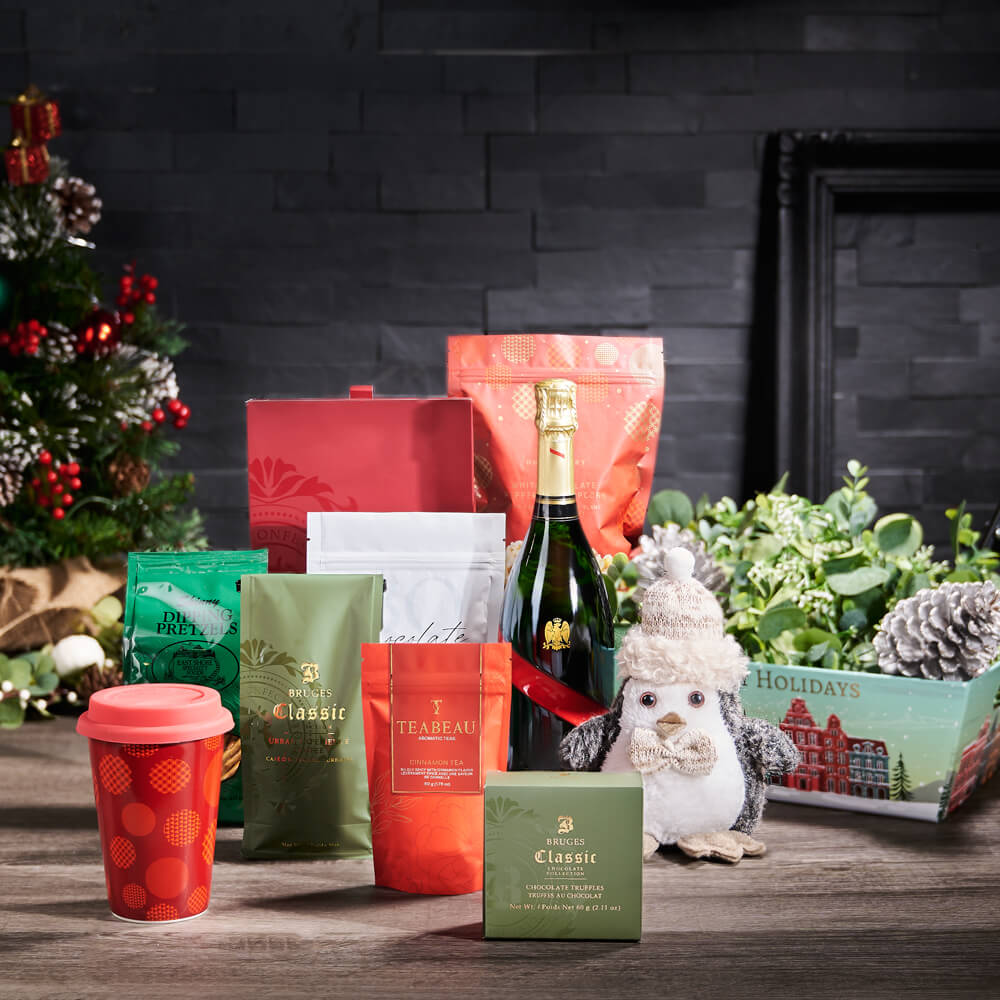 Yuletide Penguin &amp; Champagne Gift Set, christmas gift, christmas, holiday gift, holiday, champagne gift, champagne, sparkling wine gift, sparkling wine, gourmet gift, gourmet, coffee gift, coffee